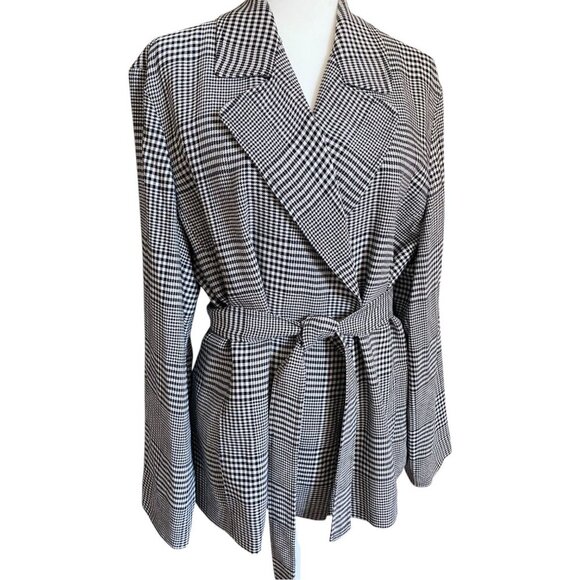 Emanuel Ungaro Wrap Blazer Jacket Women's size 14 Houndstooth Wool Blend Plaid - Picture 2 of 7
